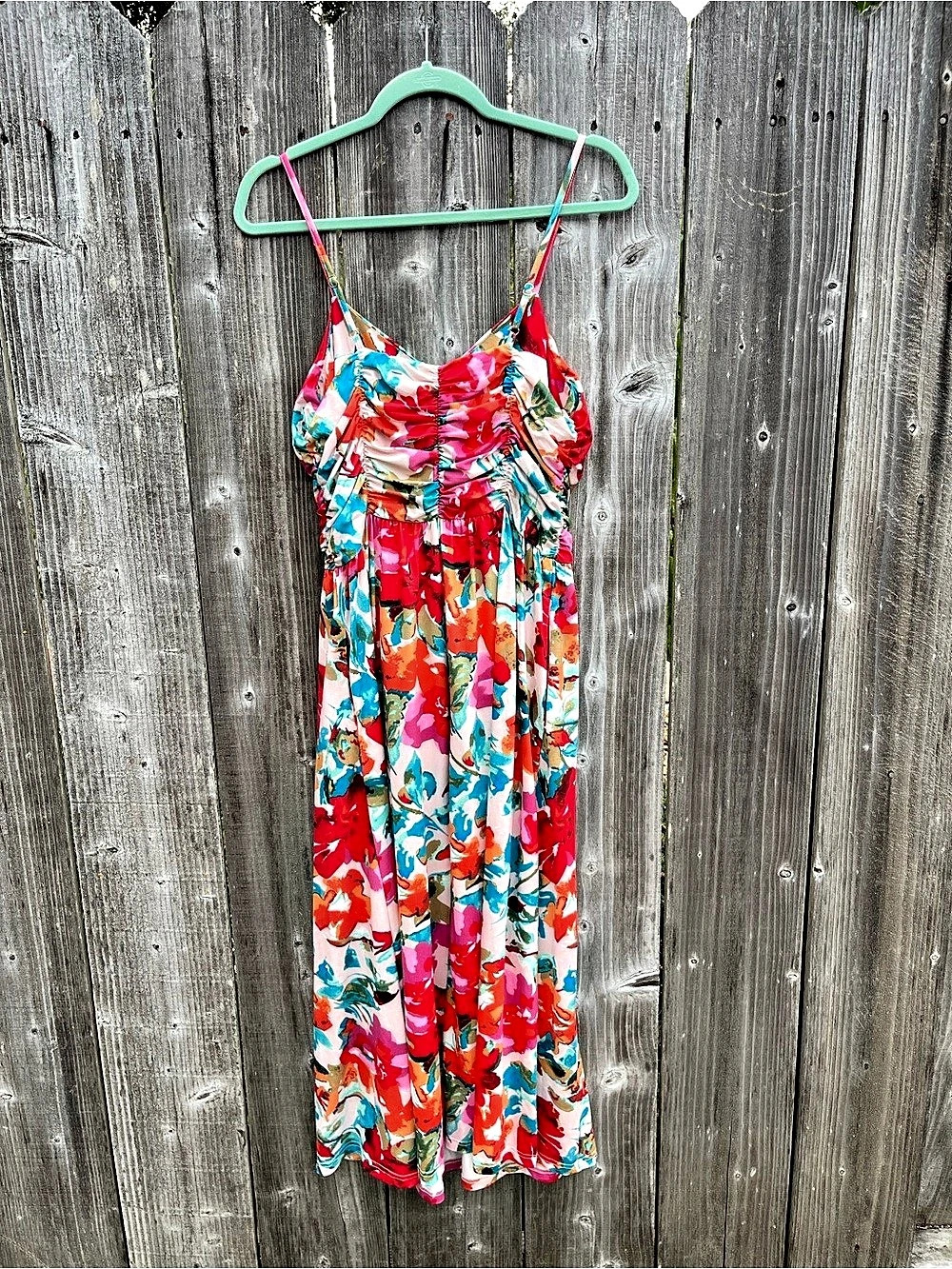 Women's Adjustable Spaghetti Strap Ruched Maxi Sun Dress
